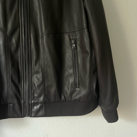 Calvin Klein Dark Brown Leather Bomber Jacket - Picture 2 of 4